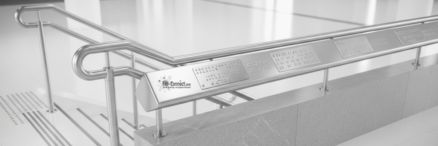 Taktile Informationen am Handlauf und Unterlaufschutz für barrierefreie Treppen